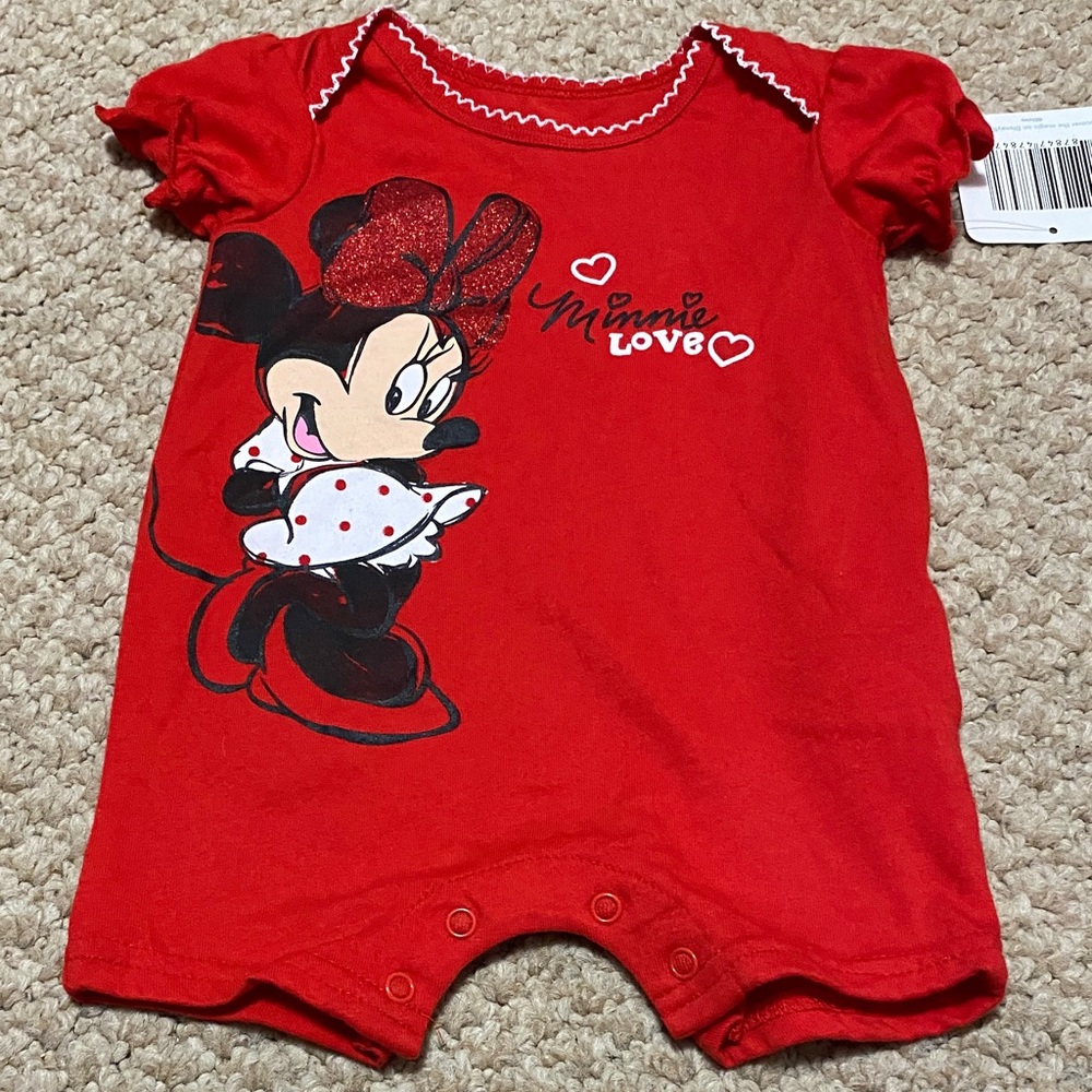 Disney baby NWT Minnie Mouse one piece red shorts outfit girl size 3mo - 6mo - Picture 12 of 14